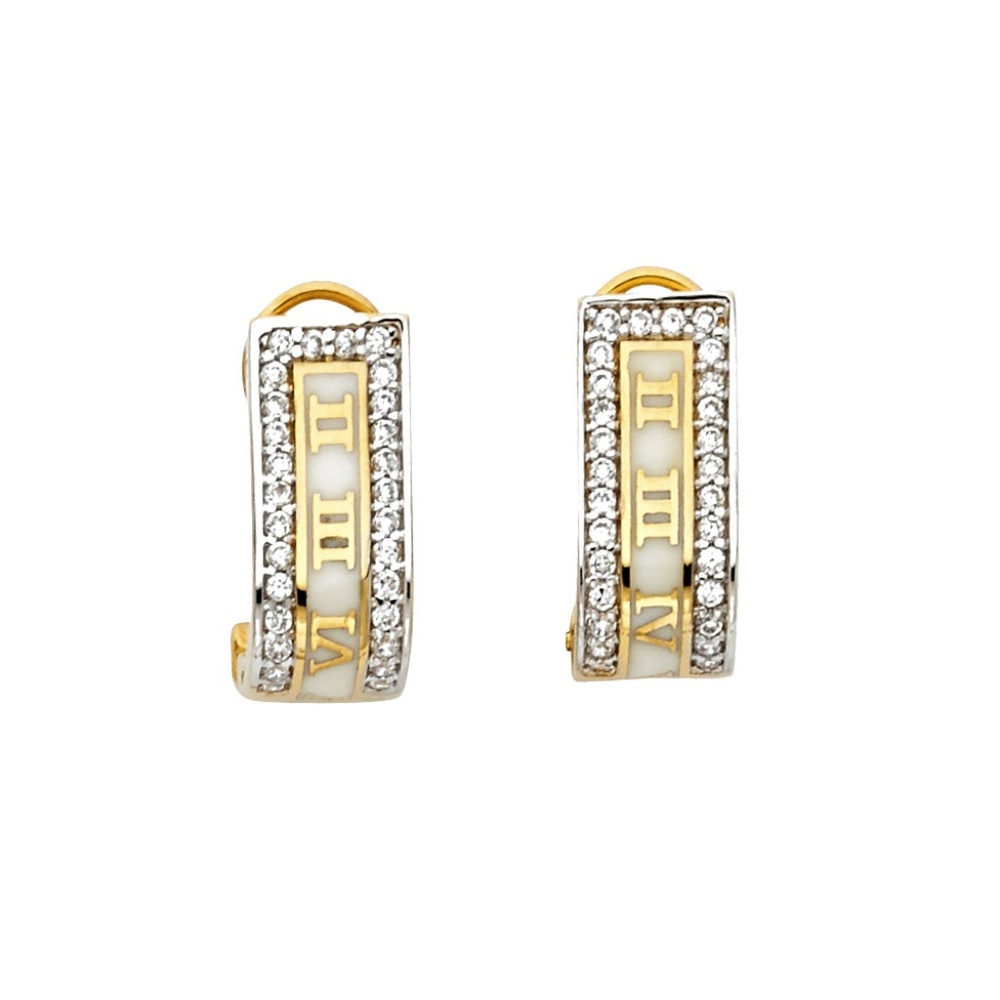 14K Two Tone Gold  Roman Earrings W/Clip Lock